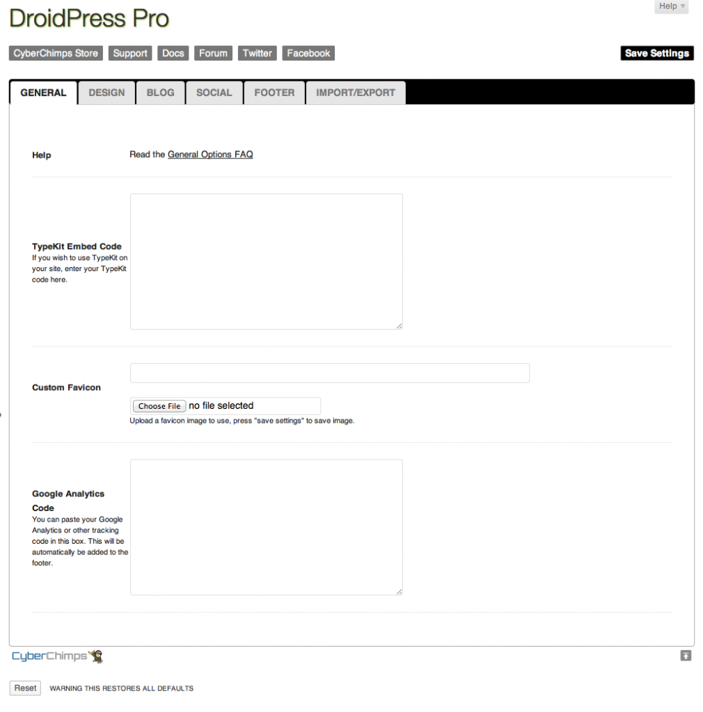 droidpress-pro-general-settings