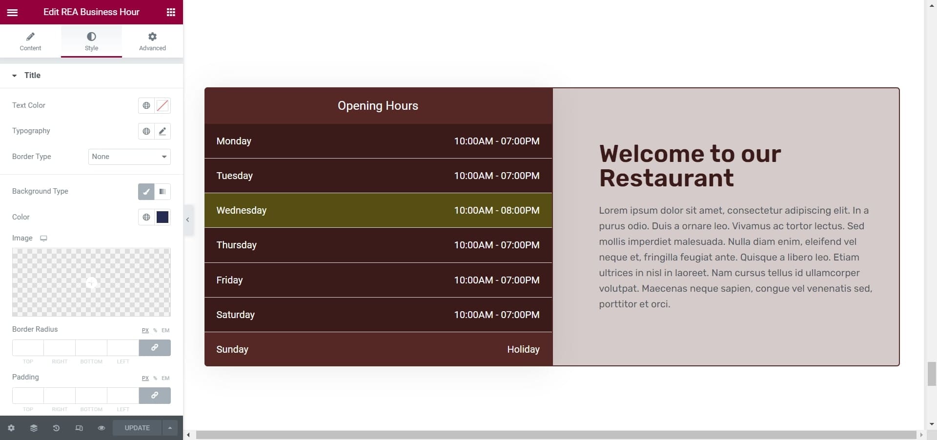 REA Business Hours Widget Screenshot 3