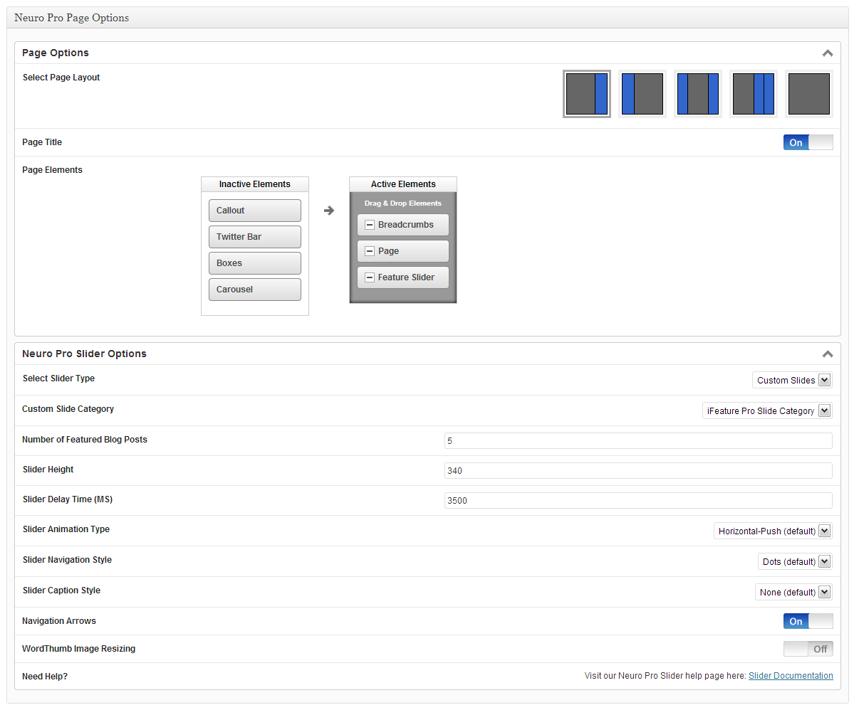 Neuro Pro Slider Within Page Options