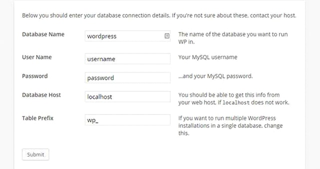 database connection details