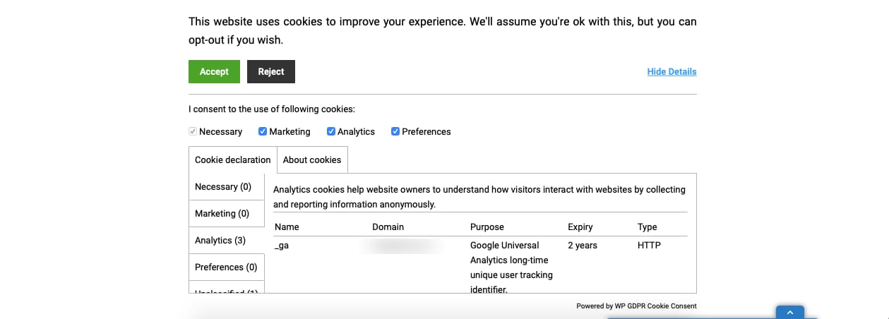 WP GDPR Cookie Consent
