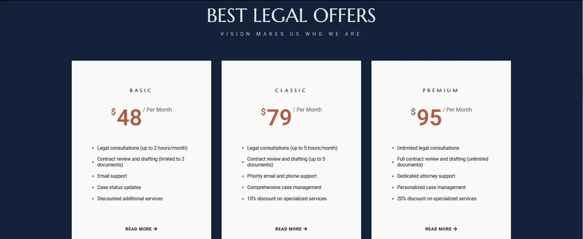 Lawyer Pricing plan section