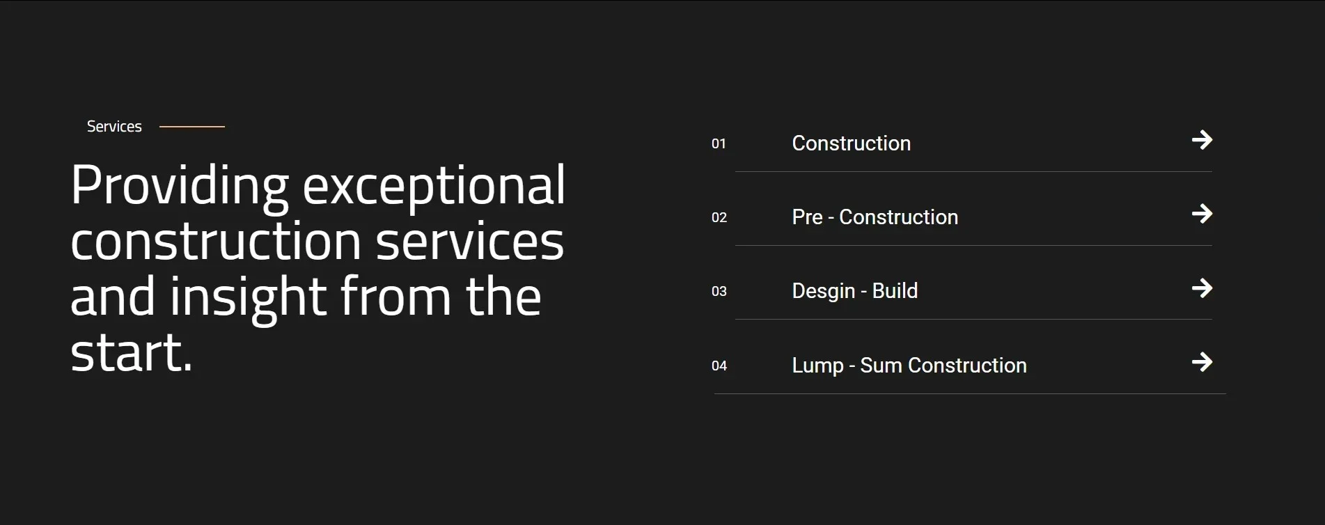One Page Construction Services section