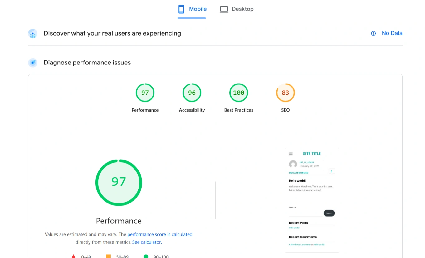 PageSpeed Insights Simple