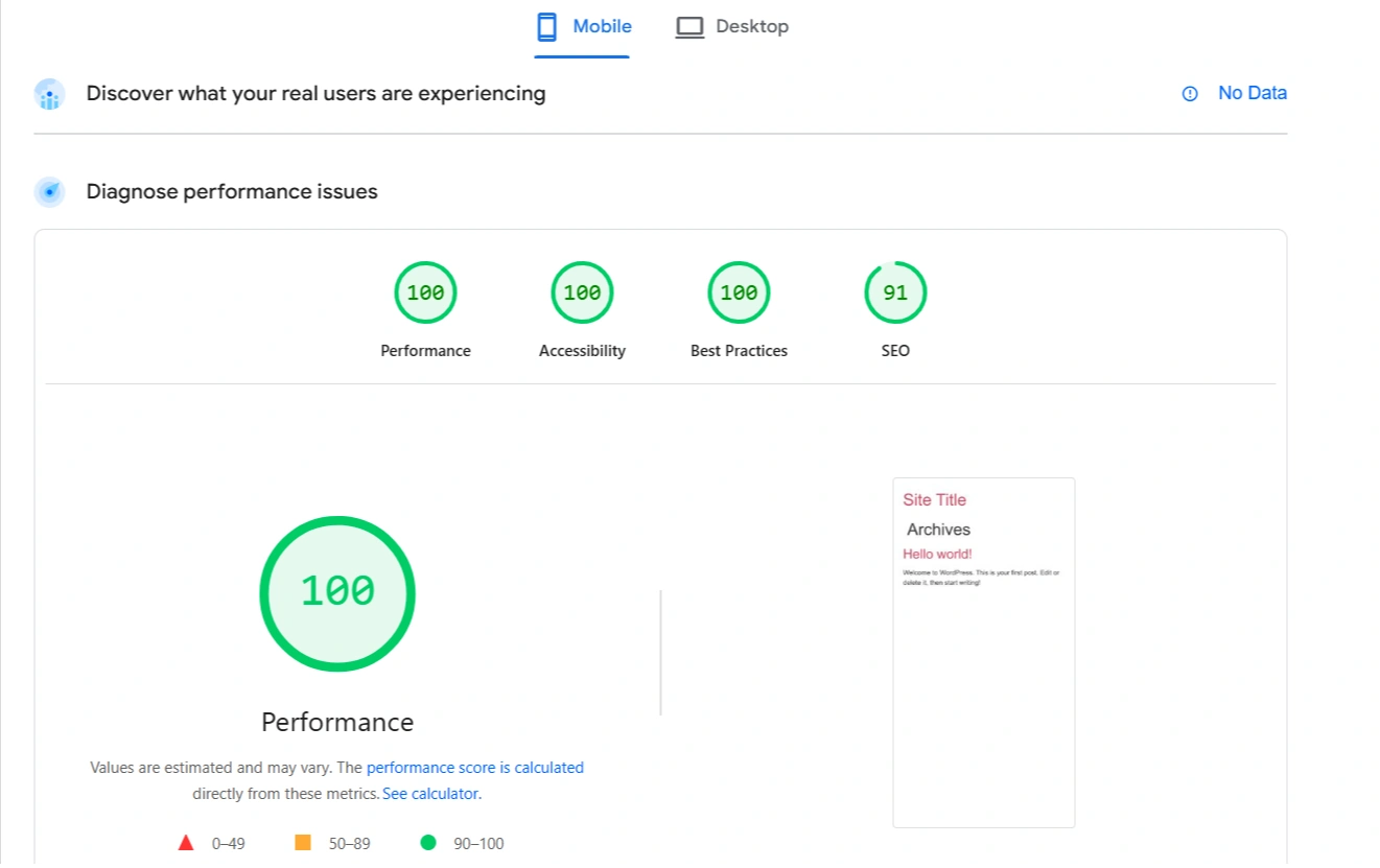 hello elementor pagespeed insight