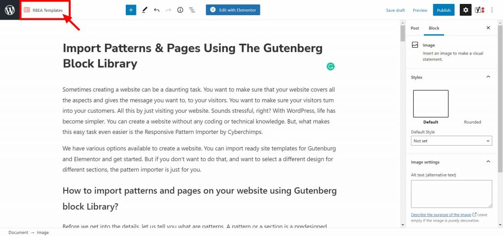 Pattern Importer feature- Responsive Gutenberg Blocks Library