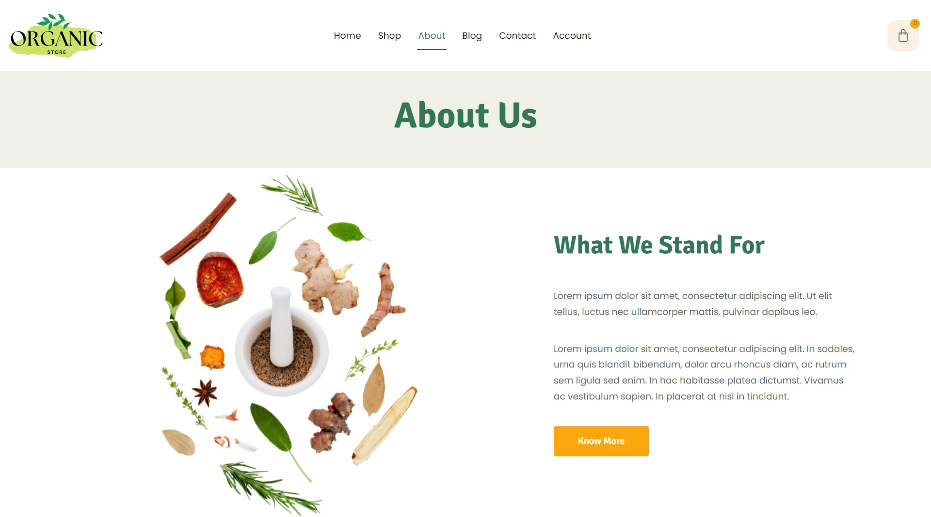 Organic store website template - About Us