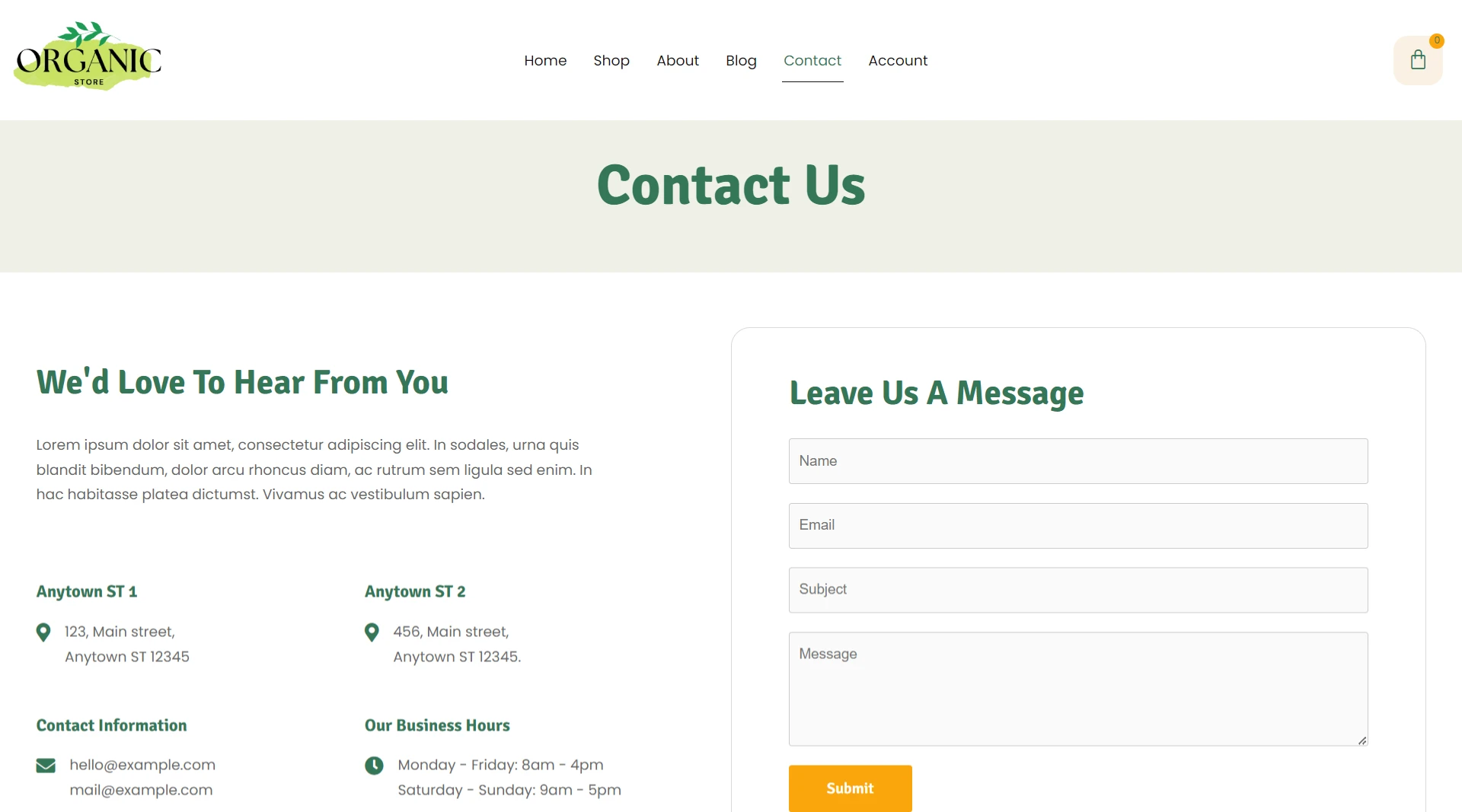 Organic food website template - Contact Us