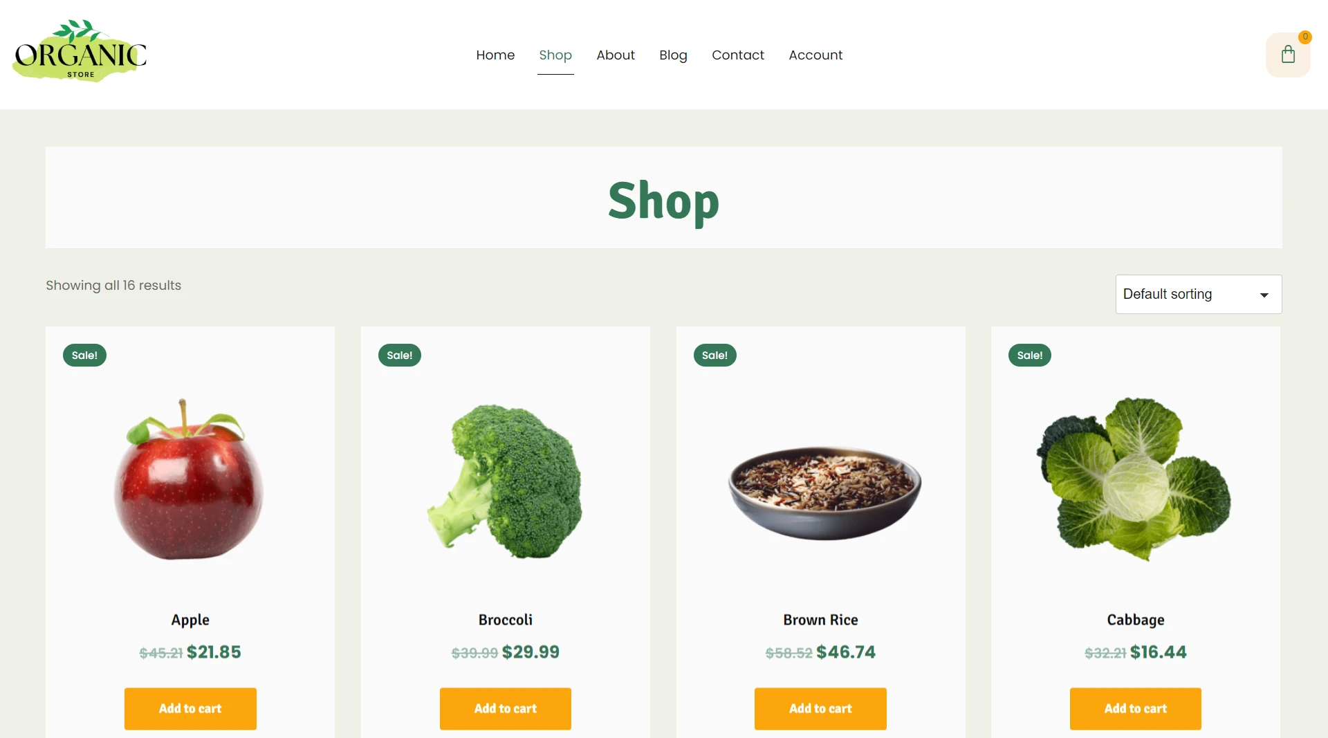 Organic store WordPress template - Shop