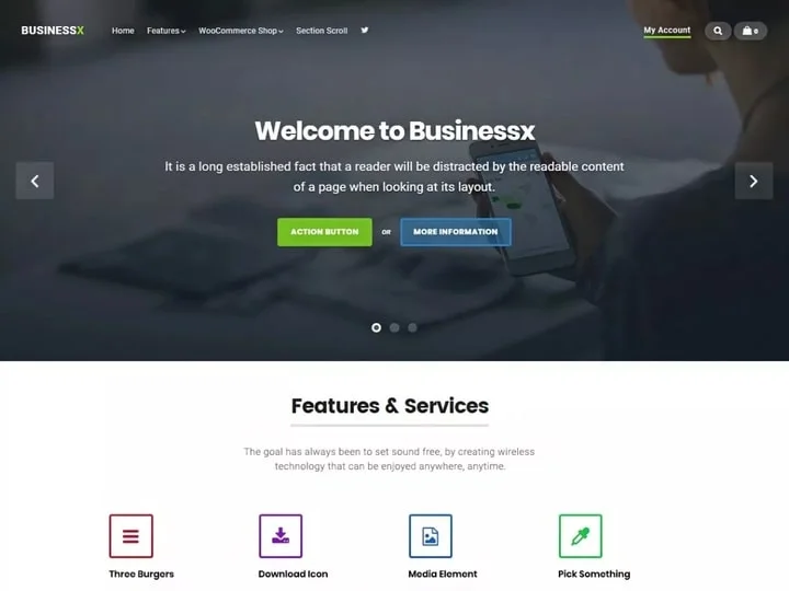 BusinessX WordPress Theme with slider