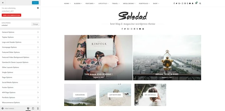 Soledad WordPress theme with a Slider