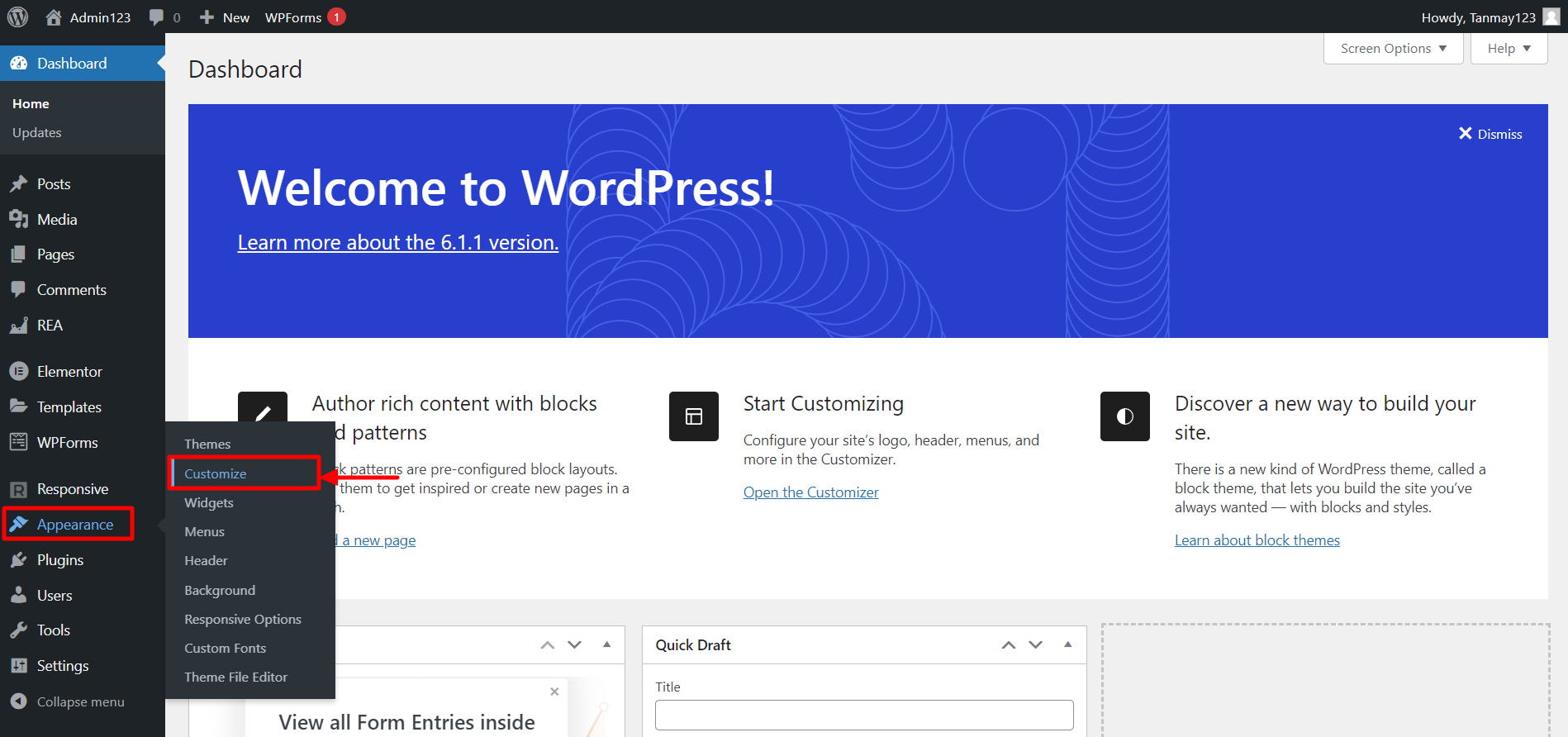 WordPress Dashboard