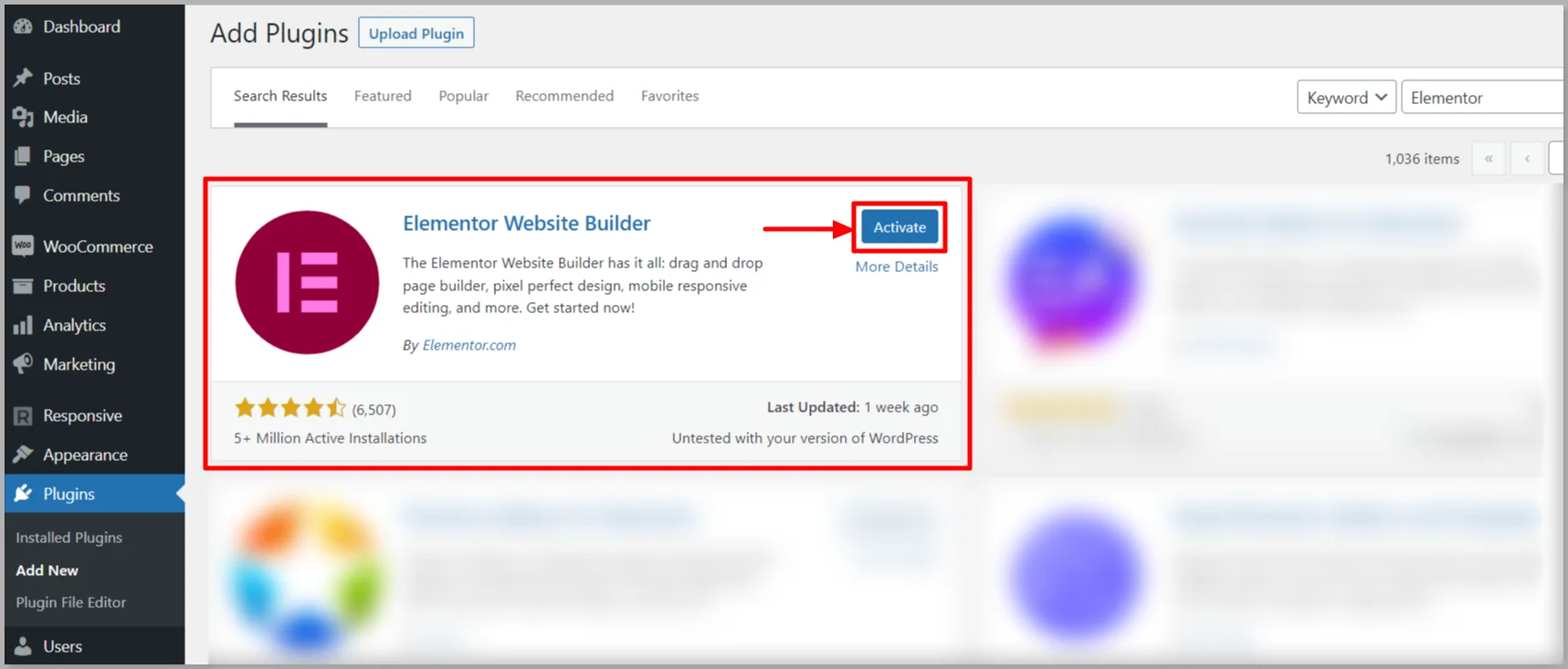 Activate Elementor plugin