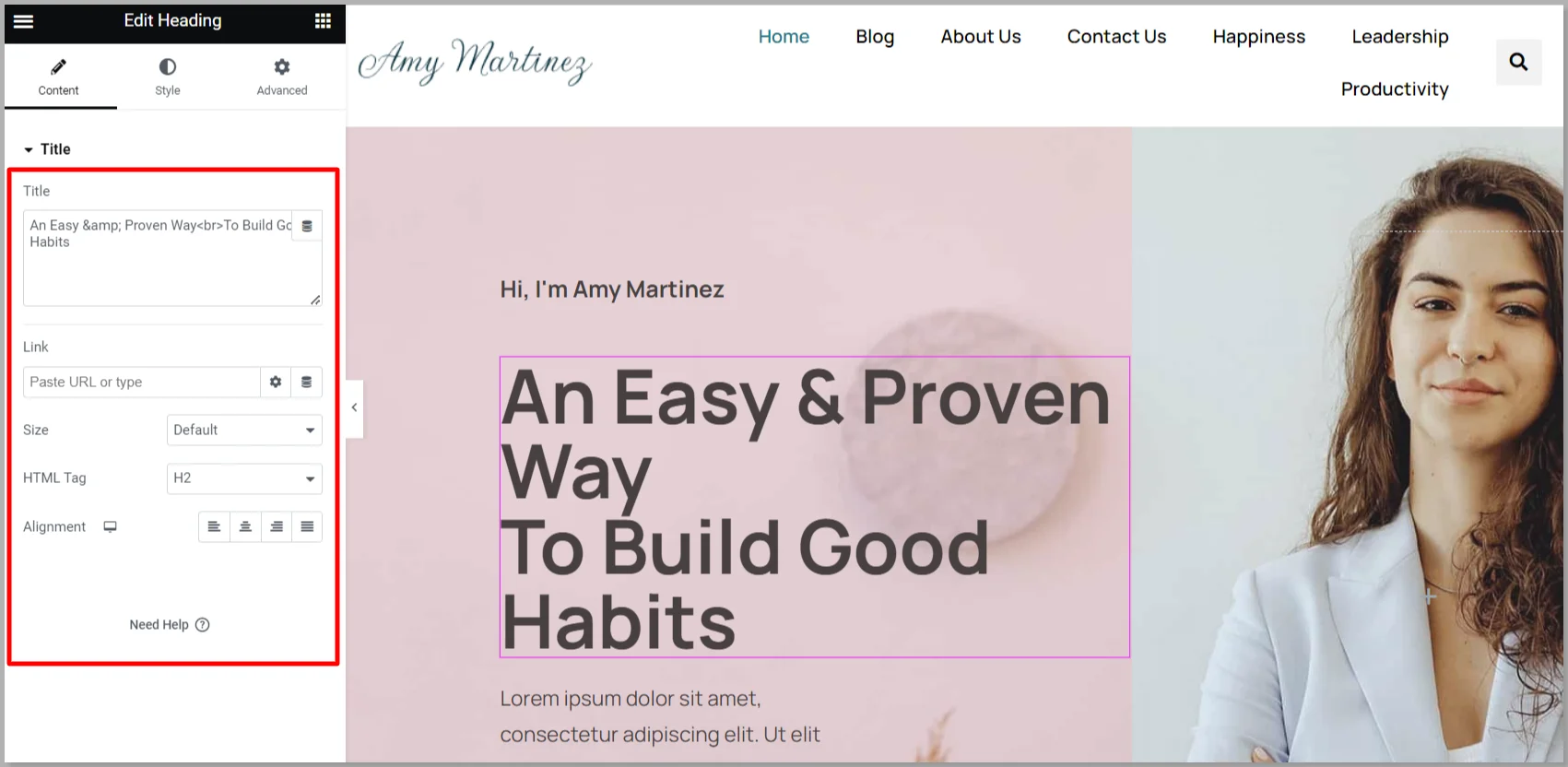 Edit and style text in Elementor