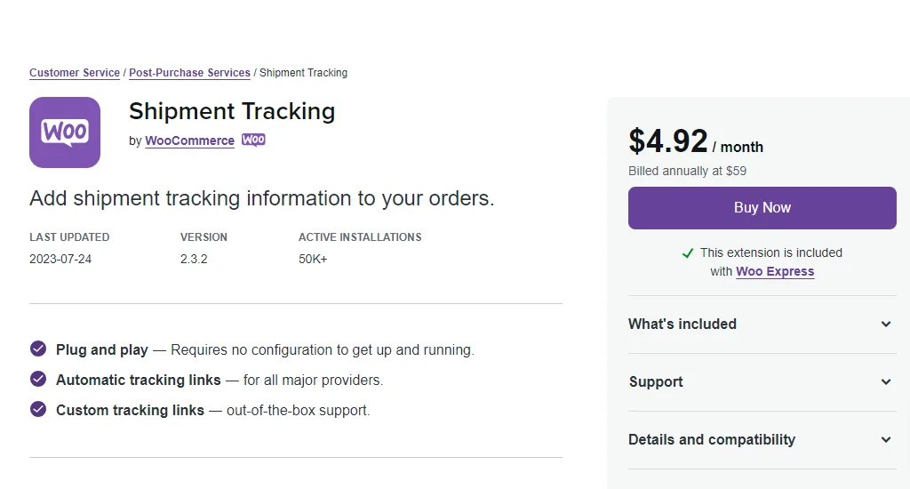 Shipment tracking plugin by WooCommerce