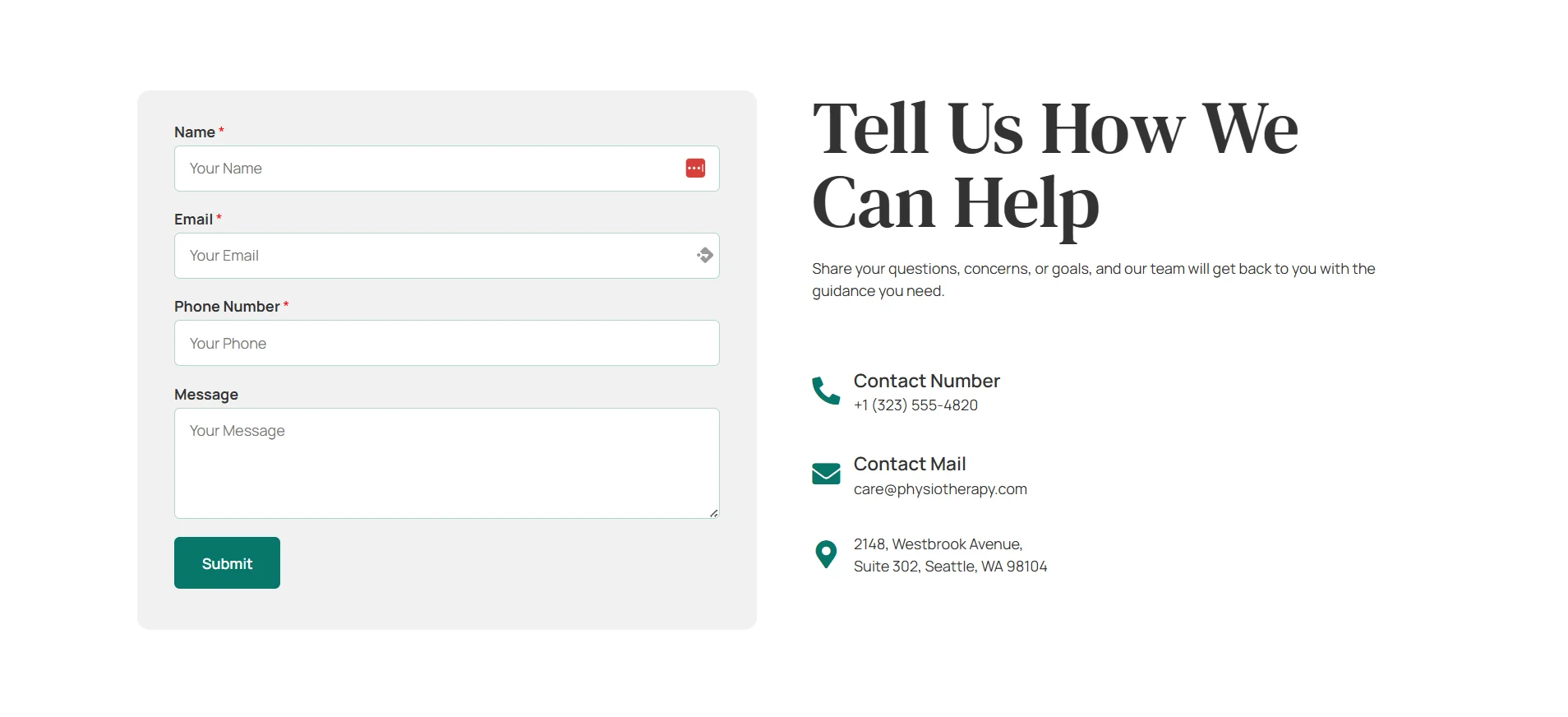 Physiotherapy - Contact Page