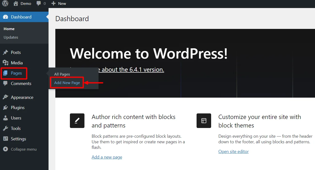 Adding new page in WordPress