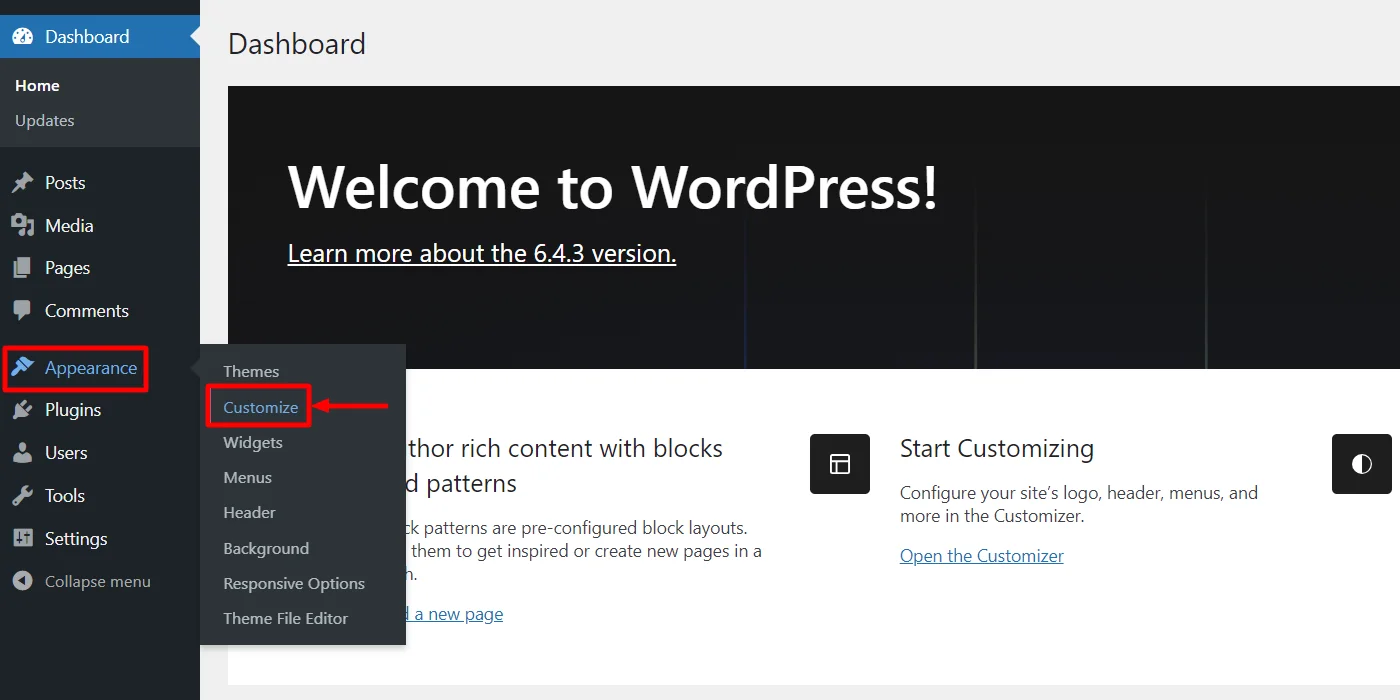 WordPress customize menu