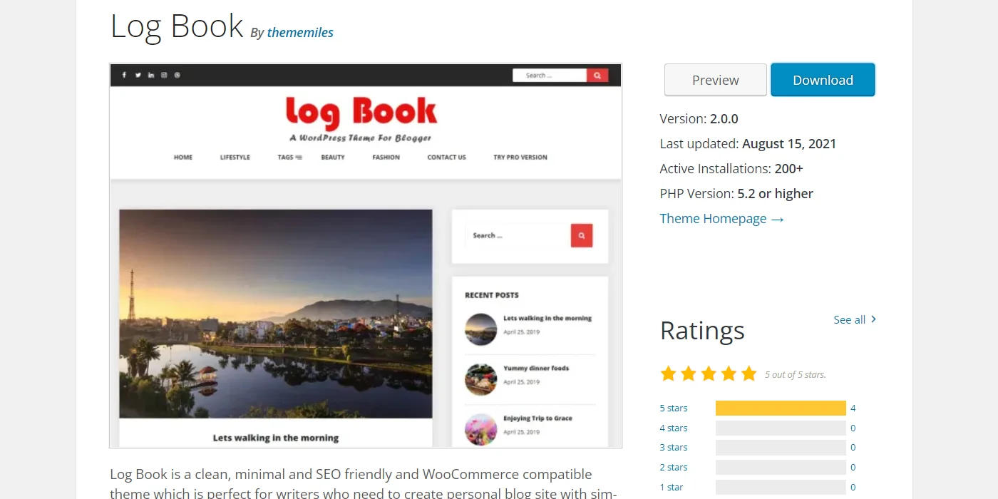 Log Book WordPress theme