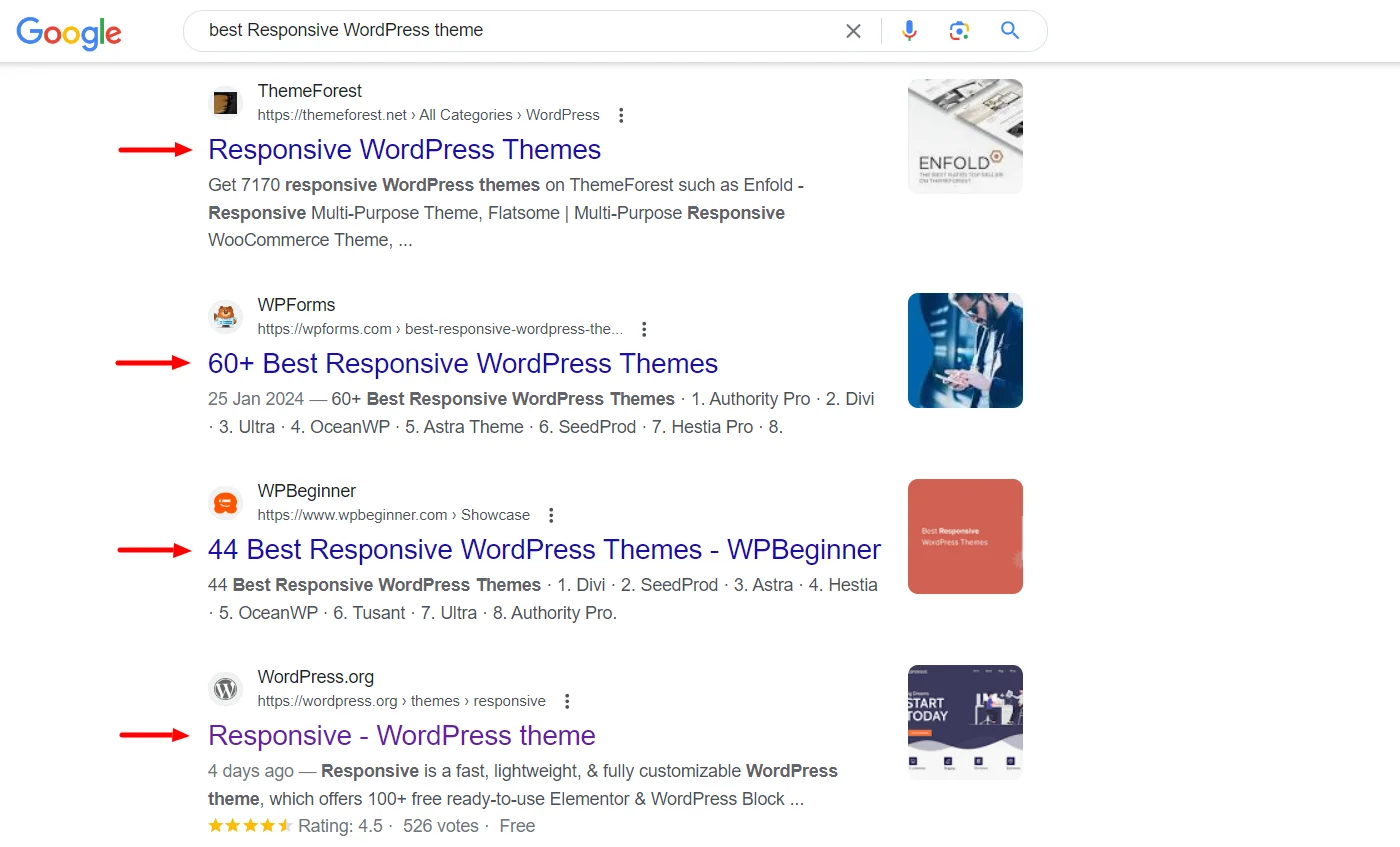 Website title in search results