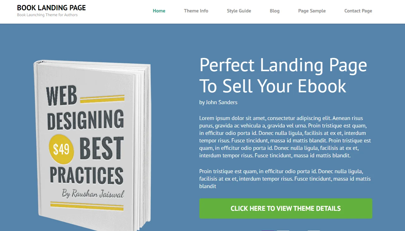 Book landing page WordPress themes