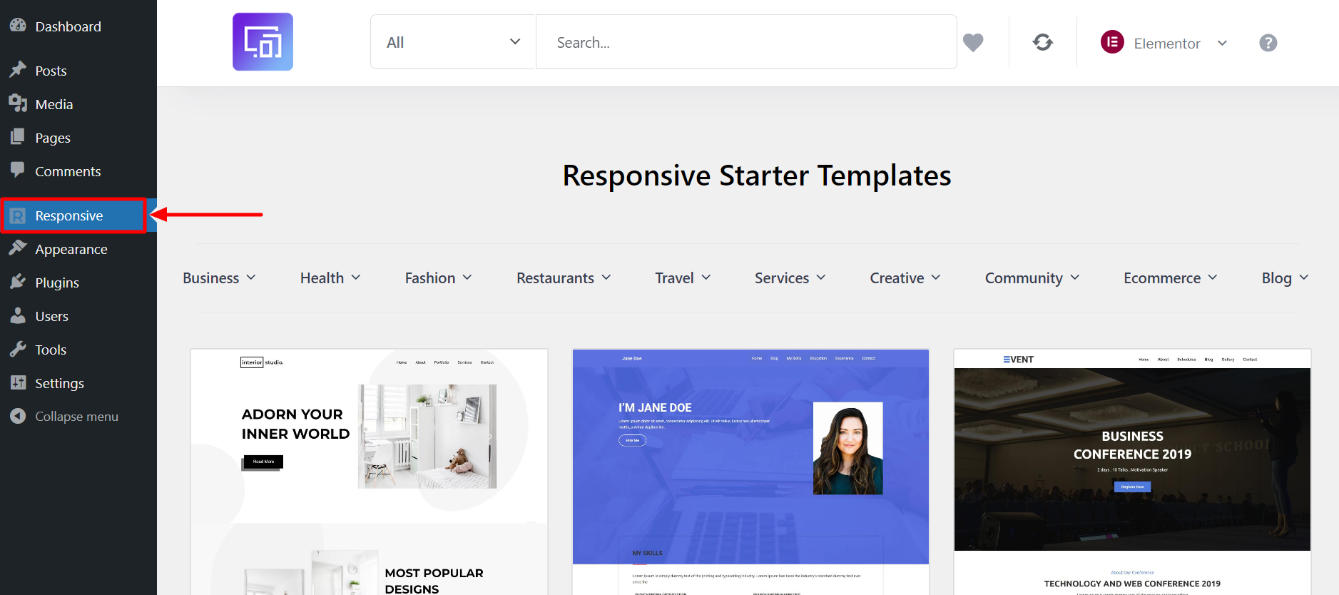 Go to Responsive from the menu dashboard