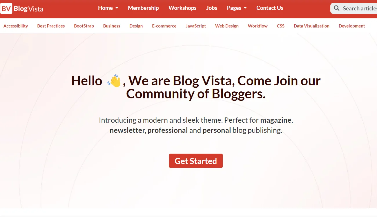 Blog Vista landing page