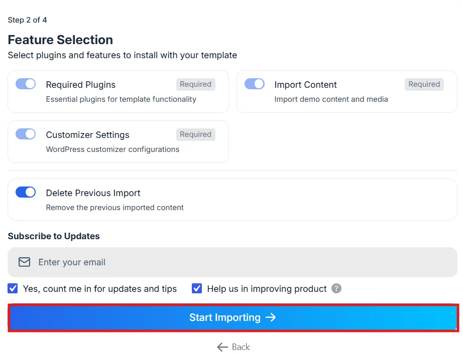 Click on Start Importing