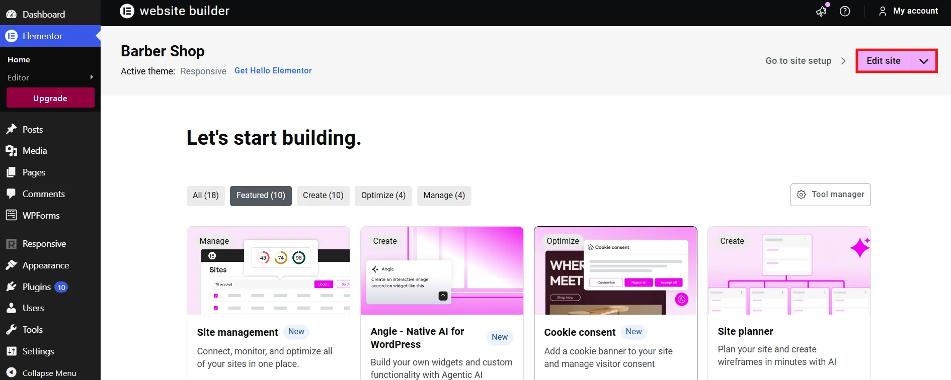 edit site with elementor