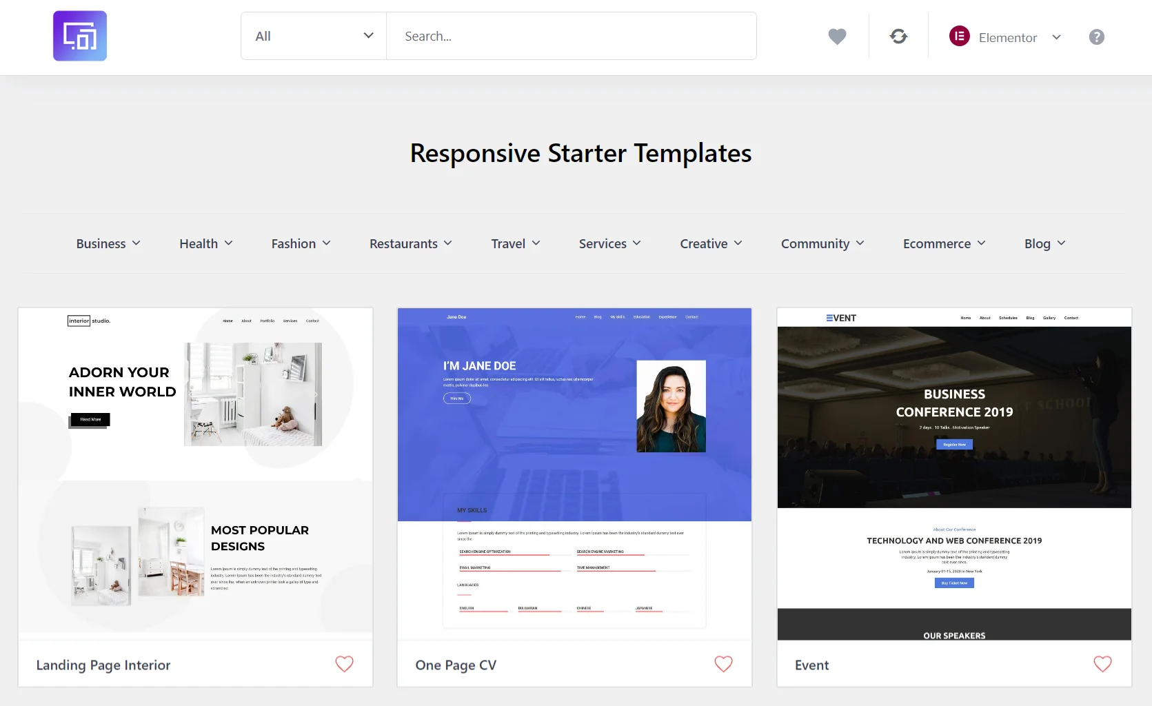 Library of responsive Starter Templates