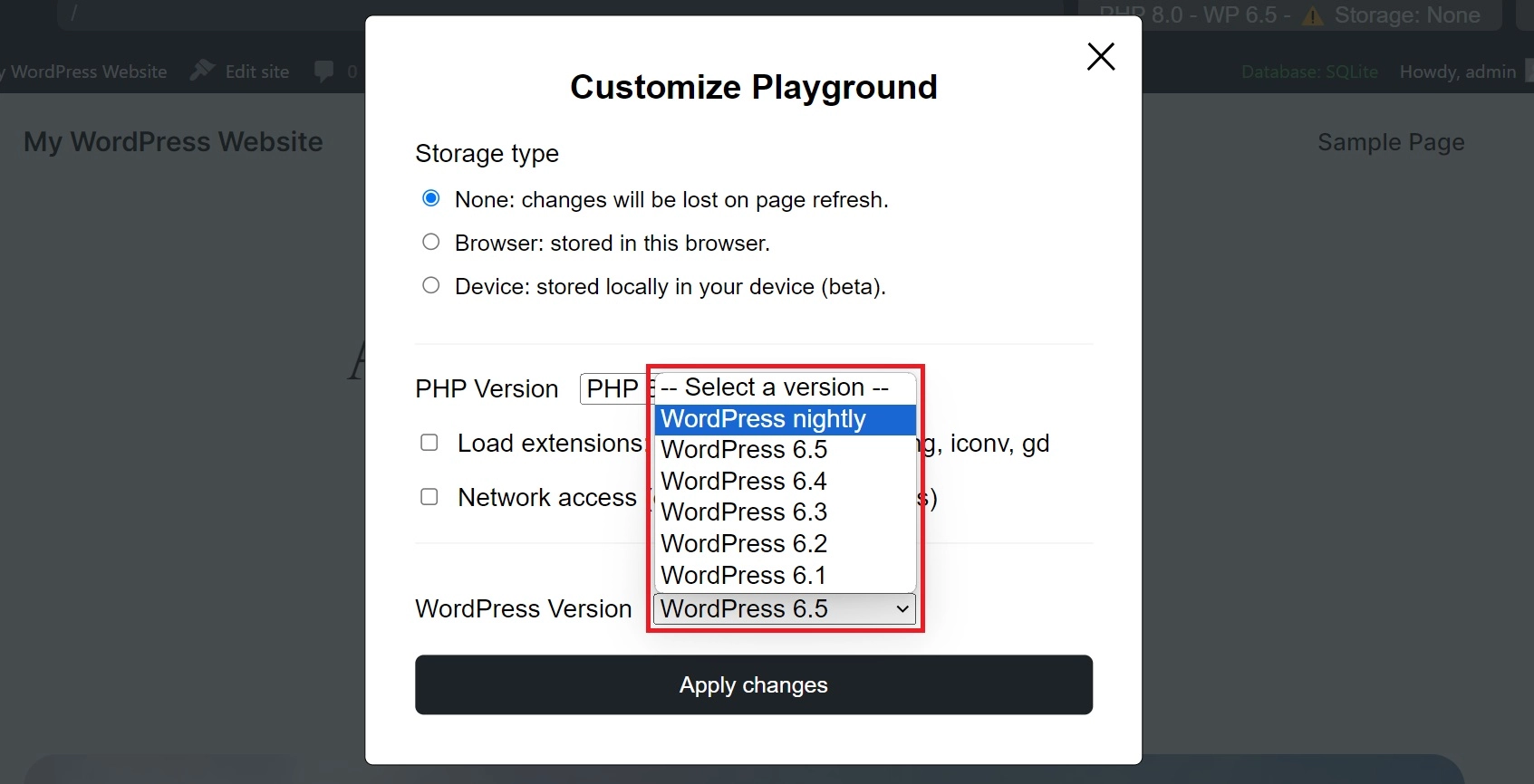 Select WordPress version