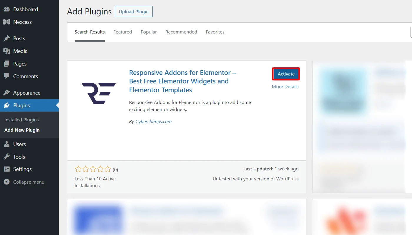 Activate the Responsive Addons for Elementor plugin
