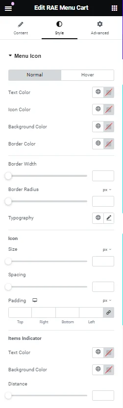 Styling menu cart icon