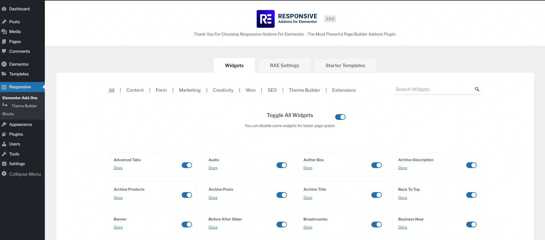 RAE widgets