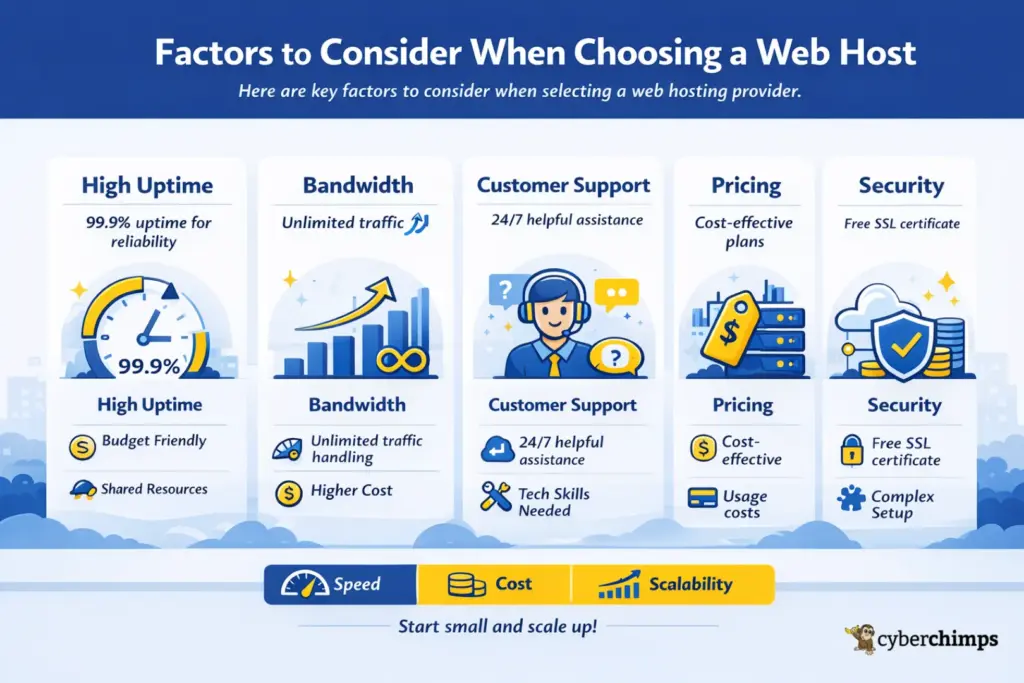 Factors to consider when choosing a web host