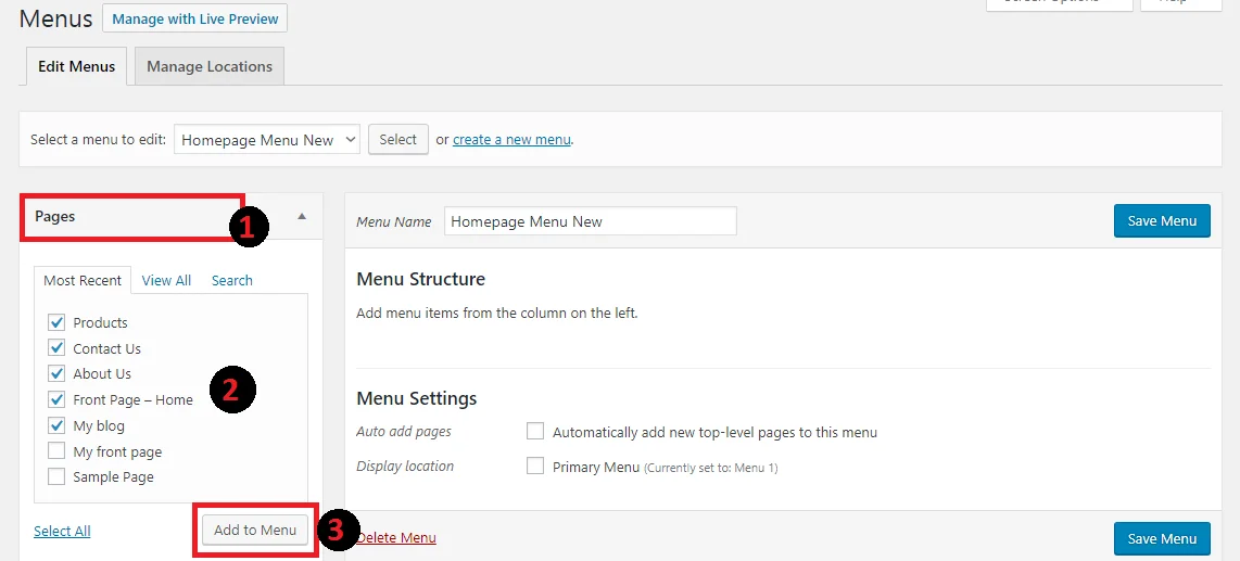 Creating new menu