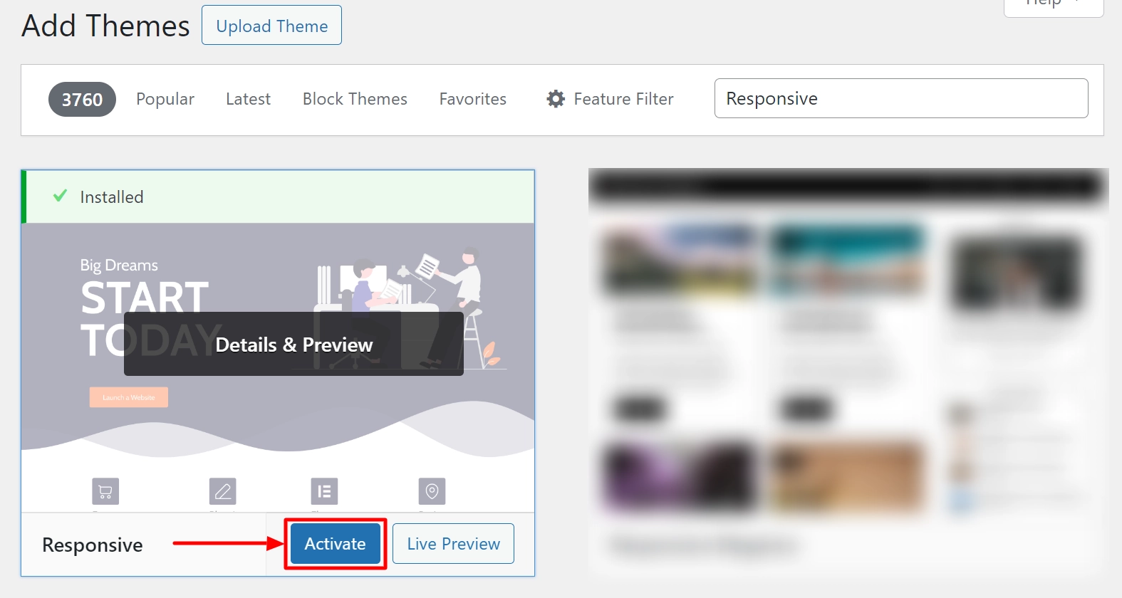 Activate Responsive theme