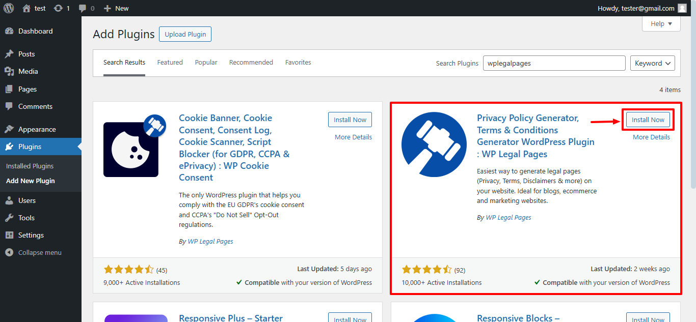 Installing WP Legal Pages Plugin