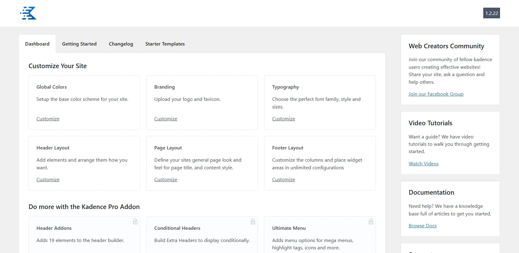 kadence dashboard