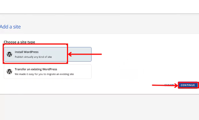 click on install Wordpress> continue