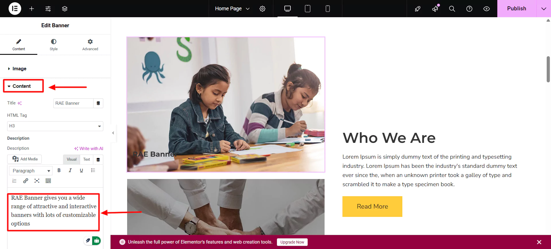 editing banner widget