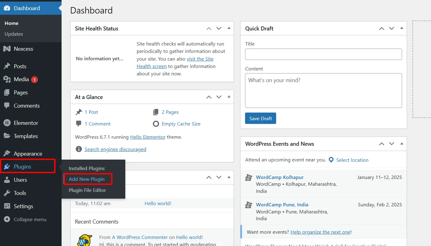 navigate to plugins and click on add new plugin