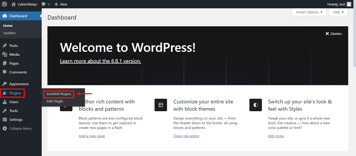 hover on Plugins and select installed plugins
