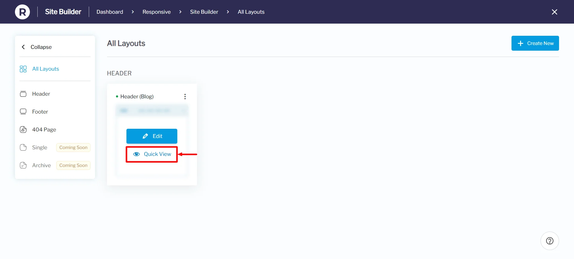 Quick view - Site Builder