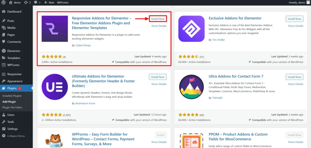 install responsive addons