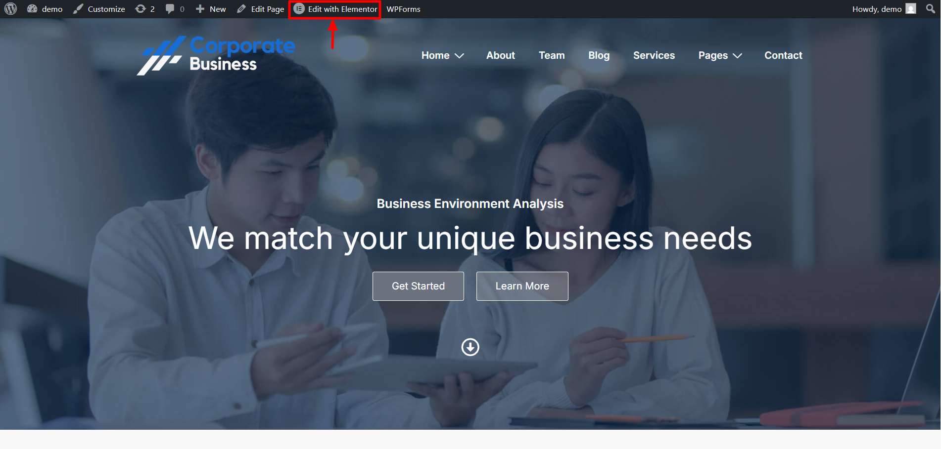 Edit template with elementor