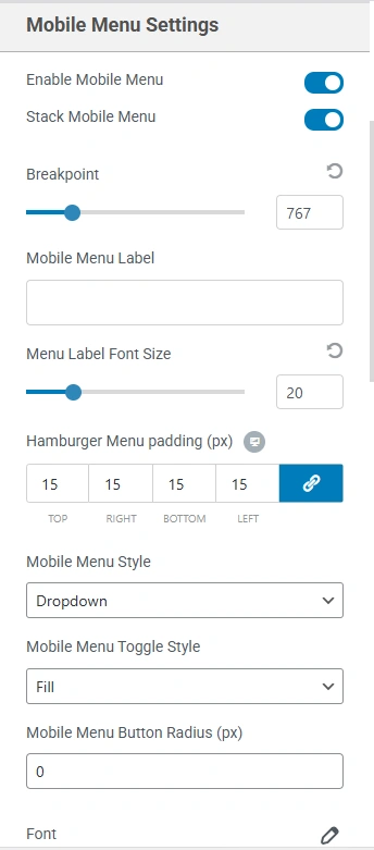 Mobile Menu Settings