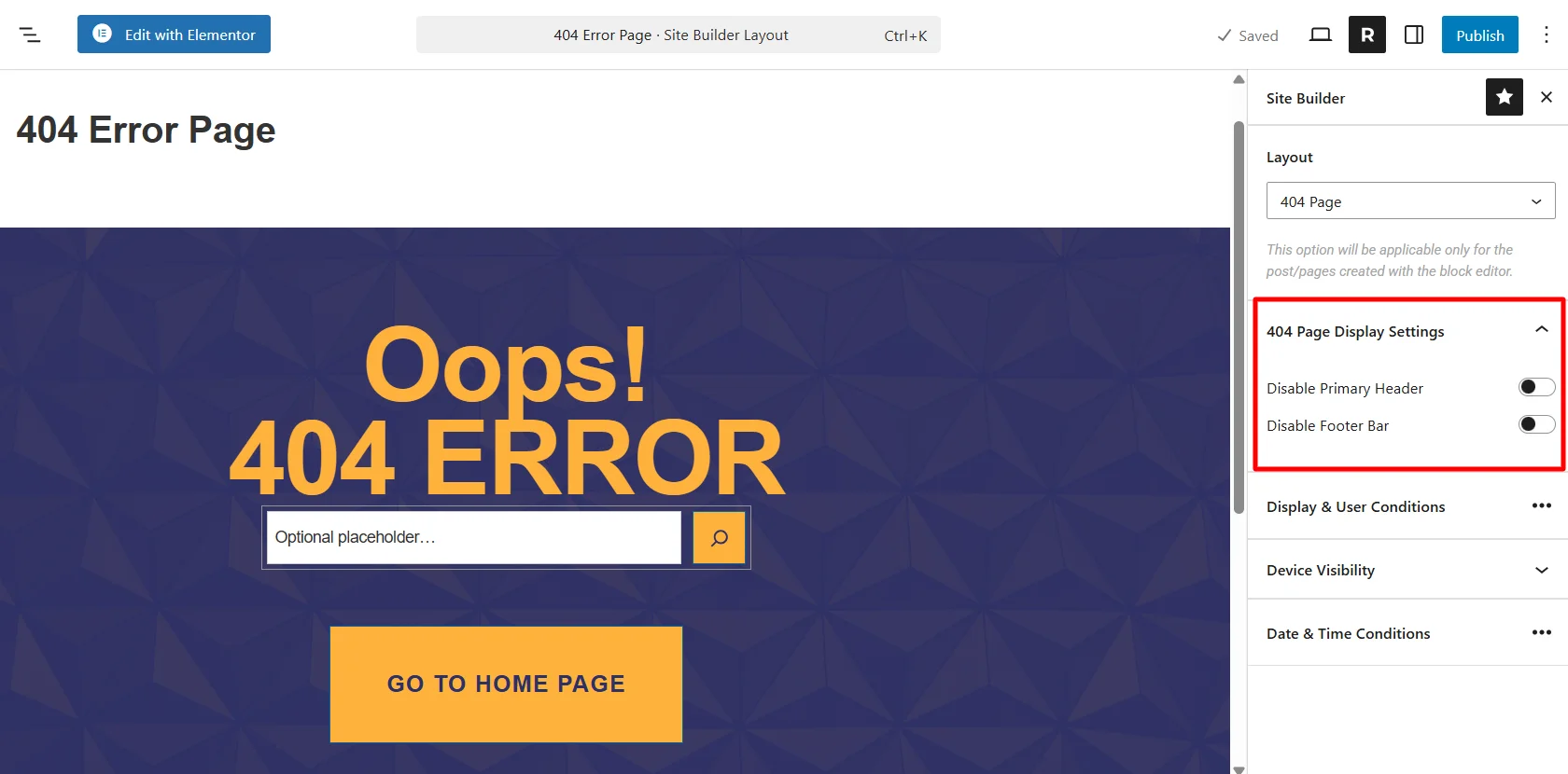404 page display settings