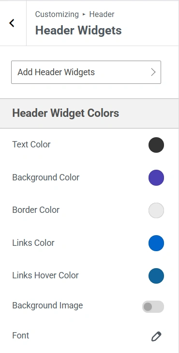 Header Widgets Settings