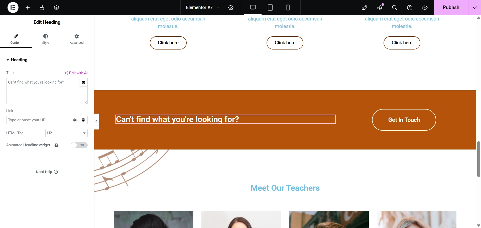 Edit button in the landing page